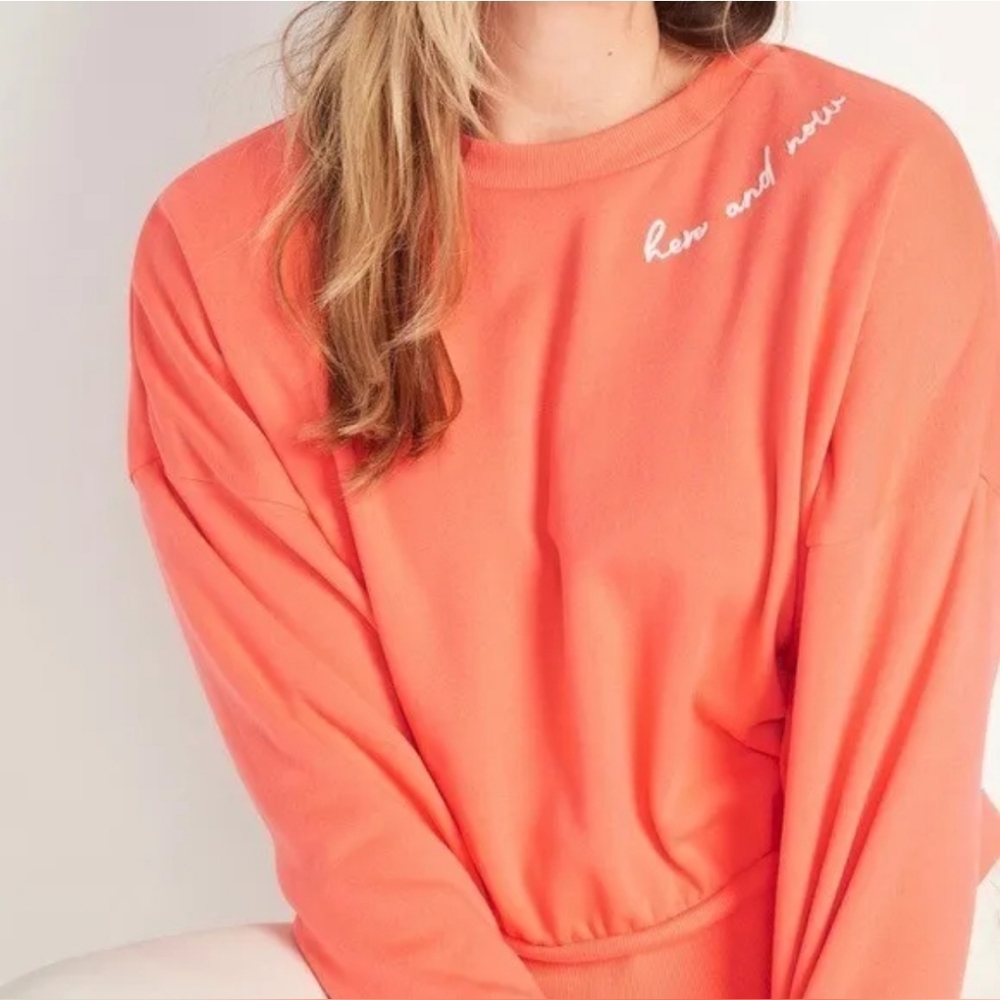 Old Navy Loose Crop Crew Neck Fluorescent Pink/Orange Sweatshirt